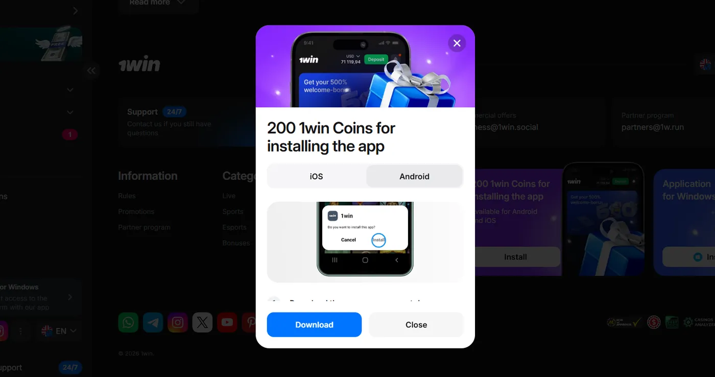 1win App Download — PWA Application for iOS